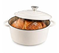 Royal Swiss Olla redonda de hierro fundido, 2,9 L, 22 cm, color blanco, esmaltada con tapa, horno holandés, apta para inducción, apta para horno hasta 300 °C, para gas, eléctrica, vitrocerámica
