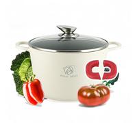 Royal Swiss® - Sartén de inducción con asas extraíbles, diámetro 28 cm, 10,5 litros, cacerolas de sopa con tapa, revestimiento antiadherente, color beige