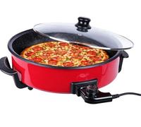 Royal Swiss Sartén Eléctrica Multifunción 42cm - 1500W | Pizza, Paella, Parrilla, Panqueques | Antiadherente | Tapa de Cristal | Temperatura Ajustable | Fácil Limpieza (rojo, 42 cm)
