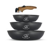 Royal Swiss® Set de ollas, 4 piezas, mango desmontable, revestimiento de mármol, inducción, sin PFAS, para todo tipo de fuentes de calor, negro (negro, 4)