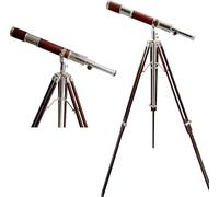 Royal - Telescopio de tubo de alto aumento hecho a mano con acabado de níquel cromado antiguo y trípode de madera.
