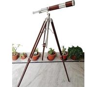 Royal - Telescopio hecho a mano con tubo de alto aumento, trípode de madera con acabado de níquel cromado antiguo
