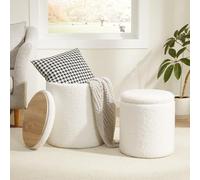 Royal Windsor Boucle - Juego de 2 otomanas redondas con almacenamiento, taburete pequeño para sala de estar, mesa de café otomana, taburete de tocador con almacenamiento para dormitorio, color blanco