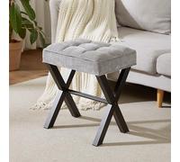 Royal Windsor Taburete de tocador con patas de metal en X, taburete de tocador para sala de estar, taburete otomano cuadrado pequeño, asiento de tocador para dormitorio, color gris claro