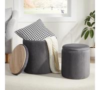 Royal Windsor - Taburetes redondos para dormitorio, mesa de café, taburete pequeño de terciopelo para salón, color gris