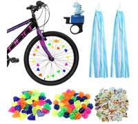 RoyalChic Juego de accesorios para bicicleta para niños, diseño de dinosaurio, flecos para manillar, cuentas de radios y pegatinas para niñas y niños, decoración de bicicleta, color azul
