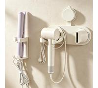 RoyalChic Soporte para secador de pelo y plancha sin taladrar, soporte para secador de pelo con ventosa para baño, ducha, pared, universal, compatible con Dyson, GHD, plástico ABS, color blanco