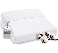 ROYALE LINENS Sábana Bajera Ajustable de 300 Hilos, 100% algodón, ultrasuave, Resistente a Las Arrugas y a la decoloración, sábana Inferior, Bolsillo Profundo Que se estira hasta 16 Pulgadas, sábana