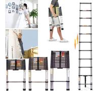 Royalswill Escalera telescópica plegable, 2,6 m, portátil, multiusos, escalera extensible, escalera de acero inoxidable, escalera extensible para jardín interior, hasta 150 kg de carga