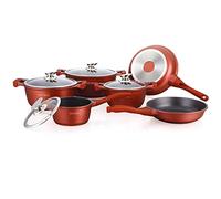 ROYALTY LINE, Juego de 13 piezas, Batería de cocina de aluminio fundido, revestimiento marmolado, con mangos de silicona extraíbles, compatible con todas las fuentes de calor, Color bronce