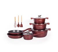 ROYALTY LINE, Juego de 13 piezas, Batería de cocina de aluminio fundido, revestimiento marmolado, con mangos de silicona extraíbles, compatible con todas las fuentes de calor, Color bronce