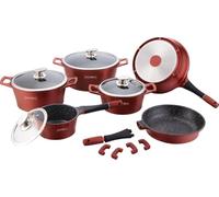ROYALTY LINE, juego de 17 piezas, batería de cocina de aluminio fundido a presión, revestimiento de mármol, con mangos de silicona, 24-28 cm, Rojo