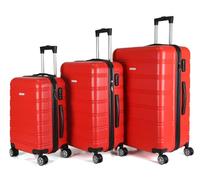 Royalty Line, Juego de 3 Maletas, Rígidas ABS Ultra Ligeras 4 Ruedas Giratorias 360° - Tamaño S 55x38x18cm, M 67x44x24cm, L 76x49x28cm, Doble Correa, Cerradura de Combinación, Asas Reforzadas, Rojo