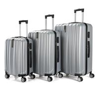 ROYALTY LINE, Juego de 3 Maletas, Ultra Ligeras Rígidas ABS 4 Ruedas Giratorias 360° - Tamaño S 55x38x18cm, M 67x44x24cm, L 76x49x28cm, Doble Correa, Cerradura de Combinación, Asas Reforzadas, Plata