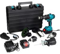 ROYALTY LINE, Juego de taladro inalámbrico 7 en 1 con motosierra, bomba de aire, amoladora angular, llave de impacto, 2 baterías de 24 V, bolsa de almacenamiento - Tamaño: Compacto, Color: Azul