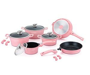Royalty Line, Juego de utensilios de cocina de aluminio fundido a presión, 14 piezas, revestimiento de mármol, color rosa