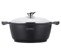 ROYALTY LINE- Cacerola con Tapa de Cristal, Revestimiento de mármol, Modelo RL-gsm, Negro, 24 cm