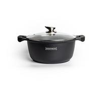Royalty Line Olla de Cocción en Revestimiento de Mármol con Tapa de Vidrio, 10 L, 34 cm, Negro, 34cm