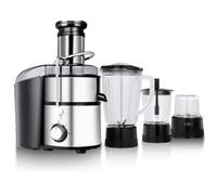 ROYALTY LINE, RL-PJ19003 Exprimidor, Licuadora, Picadora y Molinillo 4 en 1, 1000W, Tubo de Alimentación de 85mm, Acero Inoxidable, Vaso de 1000ml, Contenedor de Pulpa de 2000ml, Negro, Multifuncional