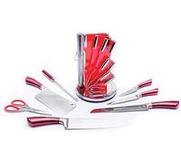 ROYALTY LINE, RLKSS804, Juego de Cuchillos de Cocina de Acero Inoxidable de 8 Piezas con Tijeras, Organizador y Silla - Elegante Diseño Plateado - Dimensiones 15 x 15 x 35 cm