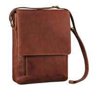 ROYALZ bolso bandolera hombre pequeño cuero genuino 'Kansas' pequeño bolso vintage para portátil/Macbook de 13-14 pulgadas documentos DIN A4 bolsa de ocio, Color:Roma Coñac Marrón