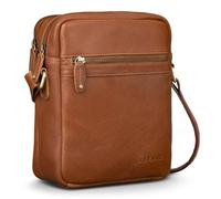ROYALZ «Chester - Bolso de piel auténtica para hombre, estilo vintage, bolso de hombro pequeño, compacto, mini mensajero como bolso de tiempo libre, bolso de uso diario; color: negro, Columbia Marrón