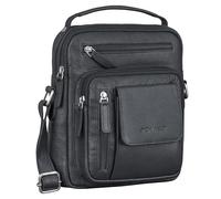 ROYALZ 'Fargo' bolso compacto de piel auténtica para hombre - bolso bandolera hombre de cuero pequeño en look vintage - pequeño bolso mensajero con muchos compartimentos, Color:Negro