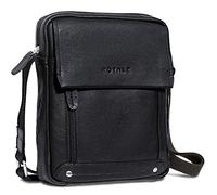 ROYALZ 'Idaho' Bolso Mensajero Pequeño de Cuero Auténtica para Hombre Bolsa de Hombro Masculino Tablet de iPad 10,5 Bandolera de Piel Mini, Color:Negro