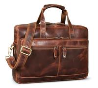 ROYALZ Montgomery - Bolso bandolera de piel para hombre y mujer, tamaño grande, para portátil de 15,6 pulgadas, estilo vintage, maletín con función trolley, organizador, Roma Cognac Marrón, large