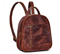 ROYALZ 'Olympia' Mochila Casual de Cuero Pequeña Mochila para Señoras Piel Genuina Elegante Aspecto Vintage Mochila de Ciudad Mini, Color:Roma Coñac Marrón