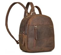 ROYALZ 'Olympia' Mochila Casual de Cuero Pequeña Mochila para Señoras Piel Genuina Elegante Aspecto Vintage Mochila de Ciudad Mini, Color:Nevada Marrón