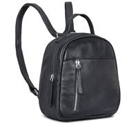 ROYALZ 'Olympia' Mochila Casual de Cuero Pequeña Mochila para Señoras Piel Genuina Elegante Aspecto Vintage Mochila de Ciudad Mini, Color:Negro