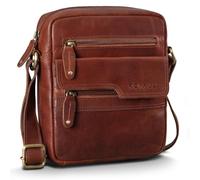 ROYALZ 'Oregon' Bolso Bandolera Pequeño para Hombre Bolsa de Piel Auténtica Vintage Mensajero de Cuero, Color:Roma Coñac Marrón