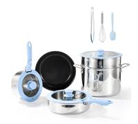 ROYDX Juego de ollas de acero inoxidable 18/10 y sartén de cerámica antiadherente con mango y tapa extraíbles, olla sopera, cacerola e inserto al vapor, juego de ollas de inducción sin PFAS de pata y