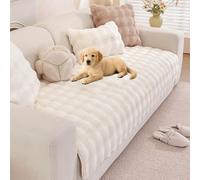 Royhom Felpa Conejo Funda Sofa 4 Plazas, Fundas Sofa Chaise Longue, Protector Sofa Perro, Supersuave, Antideslizante, para Sofá, Afombra, Alféizar de Ventana (Crema, 90 x 210 cm)