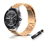 RoYiio Correa Metal para Xiaomi Watch S4/2/S3/2 Pro Correas Redmi Watch 5 Lite/Active Bellamente Pulida 22mm Acero Inoxidable Correa para Garmin Venu 4 45mm/Venu 3/Forerunner 570 47mm - Oro Rosa