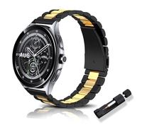 RoYiio Correa Metal para Xiaomi Watch S4/2/S3/2 Pro Correas Redmi Watch 5 Lite/Active Bellamente Pulida 22mm Acero Inoxidable Correa para Garmin Venu 4 45mm/Venu 3/Forerunner 570 47mm - Negro Oro