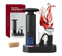 Royiwe - Abridor de botellas de vino con soporte, juego de abrebotellas de vino 5 en 1 con base, sacacorchos profesional para vino con cortador de láminas, tapón de vino al vacío y vertedor de vino