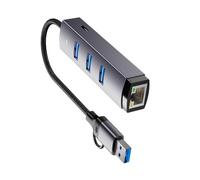 ROYJJ Adaptador de doble puerto USB tipo C a Gigabit Ethernet con tres puertos USB 3.0 para laptop, tabletas y teléfonos inteligentes