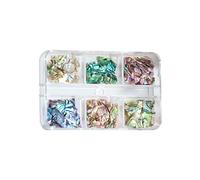ROYJJ Arte para rebanadas de concha, 6 rejillas coloridas irregulares 3D abulón rebanadas arte para piezas de conchas, lentejuelas, una concha de aurora de mar profundo, joyería de arte de uñas