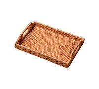 ROYJJ Bandeja rectangular tejida a mano para frutas, cesta de almacenamiento de pan de ratán, bandeja hecha a mano con 2 asas, estilo retro, clásico, armarios de almacenamiento de cocina