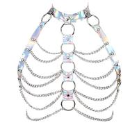 ROYJJ Cadena de sujetador con cadena para el cuerpo, collar punk, soporte para el pecho, cadena de sujetador, joyería corporal, ropa de calle, cadena de cintura colorida con láser personalizada