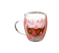 ROYJJ Christmas Tree Designs - Tazas de café de vidrio con diseño de árbol de Navidad, tazas de café de vidrio con doble pared aisladas con asa
