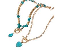 ROYJJ Elegante juego de collar de turquesa y cuentas hecho a mano de aleación con cadena de clavícula para mujer, joyería para ocasiones casuales o formales, accesorios de moda, talla única, como se