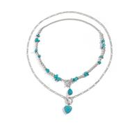 ROYJJ Elegante juego de collar de turquesa y cuentas hecho a mano de aleación con cadena de clavícula para mujer, joyería para ocasiones casuales o formales, accesorios de moda, talla única, como se