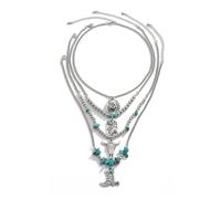 ROYJJ Elegante juego de collar de turquesa y cuentas hecho a mano de aleación con cadena de clavícula para mujer, joyería para ocasiones casuales o formales, accesorios de moda, talla única, como se