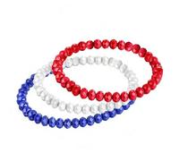 ROYJJ Juego de 3 pulseras patrióticas apilables con cuentas de cristal rojo, blanco y azul para el Día de la Independencia