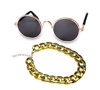 ROYJJ Juego de 4 piezas de accesorios clásicos divertidos para mascotas, gafas de sol, collar, cadena, sombrero de paja, corbata, para perro fresco, clips de metal, plegables, abrazaderas de papel