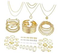 ROYJJ Juego de 58 joyas geométricas florales elegantes, collares, pulseras, aretes y anillos para mujer, accesorios de moda