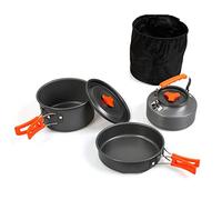 ROYJJ Juego de utensilios de cocina para acampar al aire libre, sartén, tetera con bolsa de almacenamiento, utensilios de fogata para viajes, picnic, cocina, camping